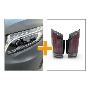 VOLL LED Tagfahrlicht Scheinwerfer + LED Rückleuchten schwarz für Mercedes V-Klasse Vito W447 14-23 Black