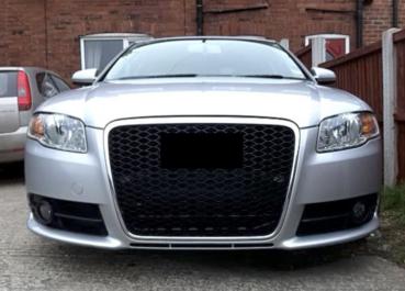 Kühlergrill schwarz Sport/silber mit Kennzeichenhalter passend für Audi A4 B7