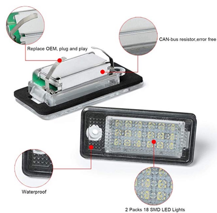 LED Kennzeichenbeleuchtung Module Audi A4 B6 Bj. 00-04, mit E-Prüfzeichen, LED Kennzeichenbeleuchtung für Audi, LED Kennzeichenbeleuchtung