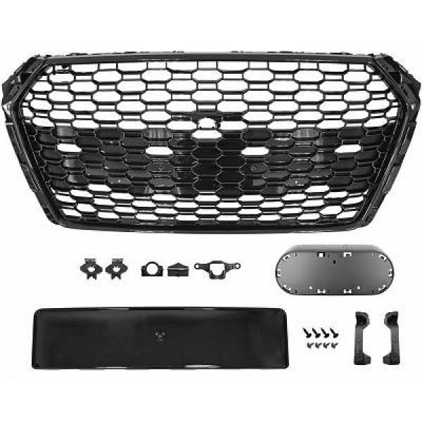Sportgrill Frontgrill Kühlergrill Wabengrill Passend für Audi A4 B9 Grill ohne Emblem ab 16- Schwarz Glanz