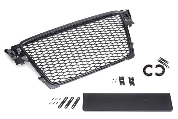 Sportgrill Frontgrill Kühlergrill Wabengrill Passend für Audi A4 B8 Grill ohne Emblem mit Lüftungsgitter Schwarz Matt