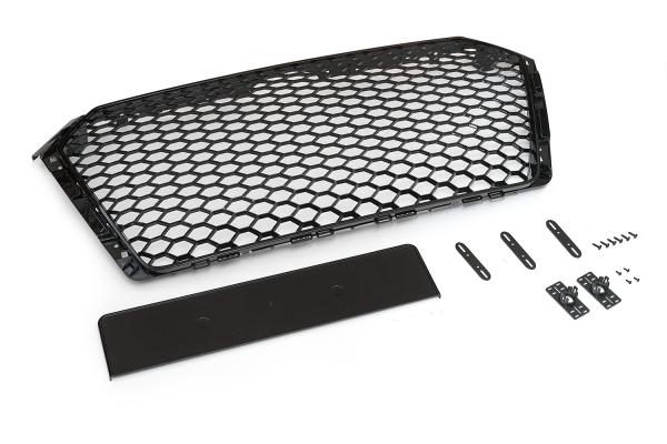 Sportgrill Frontgrill Kühlergrill Wabengrill Passend für Audi A4 B9 Grill ohne Emblem ab 16- Schwarz Glanz