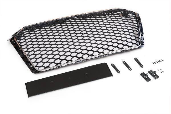 Sportgrill Frontgrill Kühlergrill Wabengrill Passend für Audi A4 B9 Grill ohne Emblem ab 2016- Chrom Schwarz