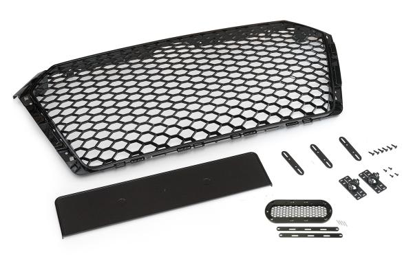 Sportgrill Frontgrill Kühlergrill Wabengrill Passend für Audi A4 B9 Grill mit Emblemhalter ab 16- Schwarz Glanz
