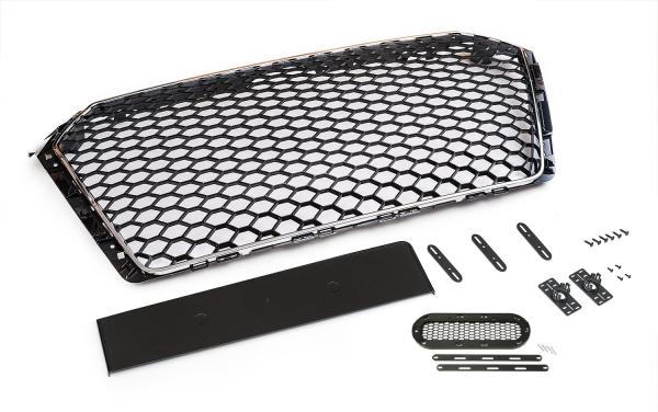 Sportgrill Frontgrill Kühlergrill Wabengrill Passend für Audi A4 B9 Grill ohne Emblem ab 2016- Chrom Schwarz mit Emblemhalter