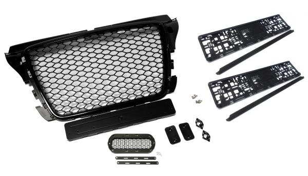 Set Kühlergrill, PDC- und Emblemhalter, 2 Kennzeichenhalter für Audi A3 8P 08-13