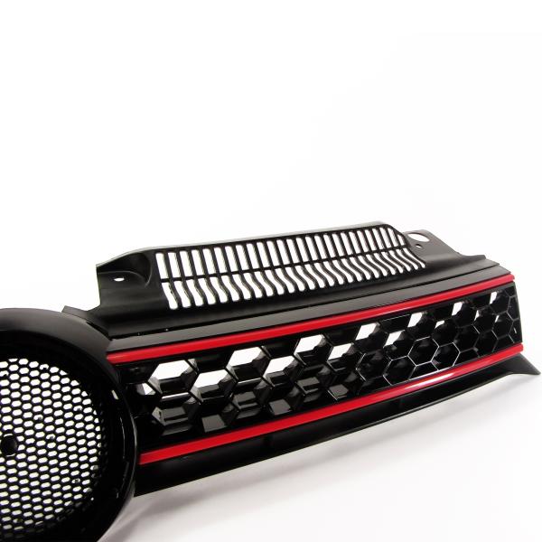 Golf 6 Kühlergrill, Sportgrill, mit Aussparung für das Emblem im Waben-Design passend für VW Golf 6 , 2008 - 2012