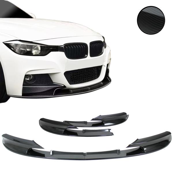 Frontspoiler Frontspoilerlippe Frontflap Spoiler Splitter Carbon Optik, 2-teilig+ABE+ für BMW F30, F31, 10/2011-2019  (nur für M-Paket)