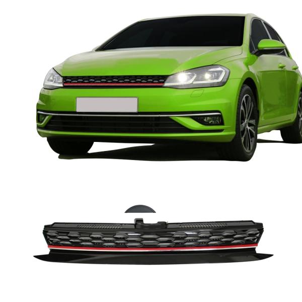Kühlergitter Kühlergitter für VW Golf 7 Facelift, 2017-, mit Wabengitter, Leiste rot, ohne Emblem passend für VW Golf 7 Facelift, 2017-