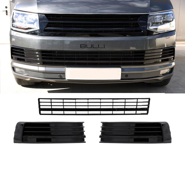 Gitter Grill Set Einsatz Stoßstange vorne Hochglanz Schwarz für VW T6 2015-2019
