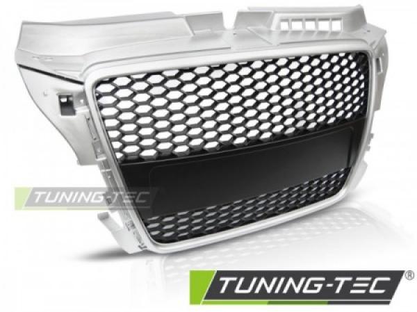 Sportgrill / Kühlergrill kompatibel mit Audi A3 8P Facelift 08-12 matt Silber in Wabendesign