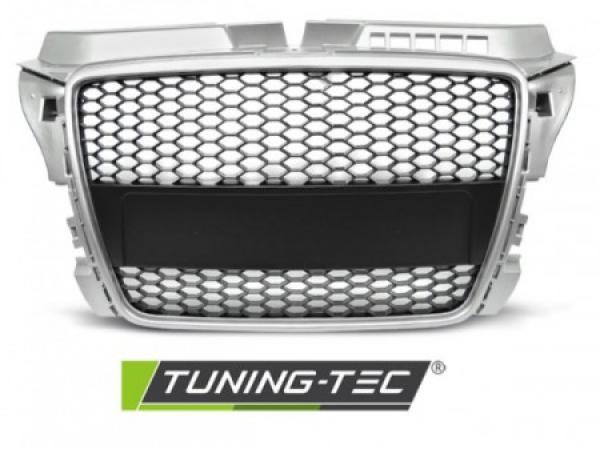 Sportgrill / Kühlergrill kompatibel mit Audi A3 8P Facelift 08-12 matt Silber in Wabendesign