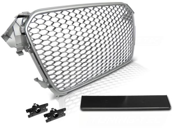 Sportgrill / Kühlergrill für Audi A4 B8 (8K) Facelift 11-15 silber in Wabendesign