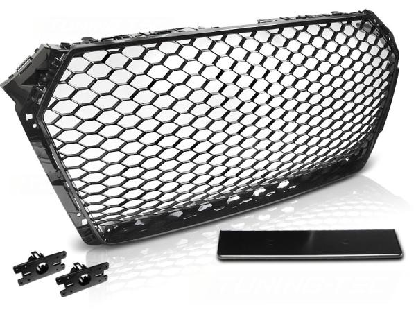 Sportgrill / Kühlergrill für Audi A4 B9 (8W) 15-19 Hochglanz schwarz in Wabendesign