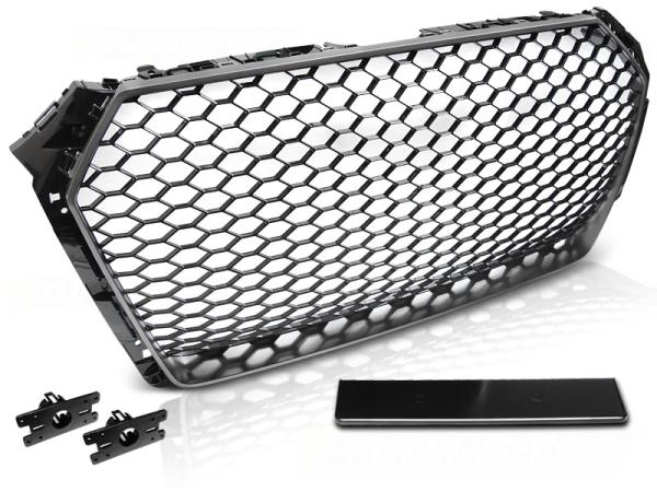 Sportgrill / Kühlergrill für Audi A4 B9 (8W) 15-19 matt silber in Wabendesign