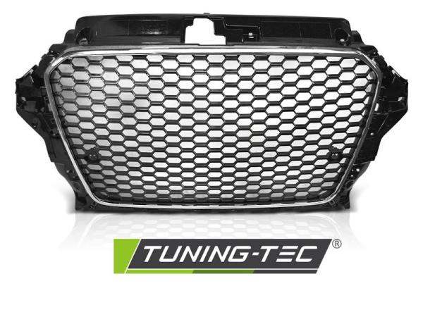 Sportgrill / Kühlergrill für Audi A3 8V 12-16 Hochglanz schwarz/chrom in Wabendesign