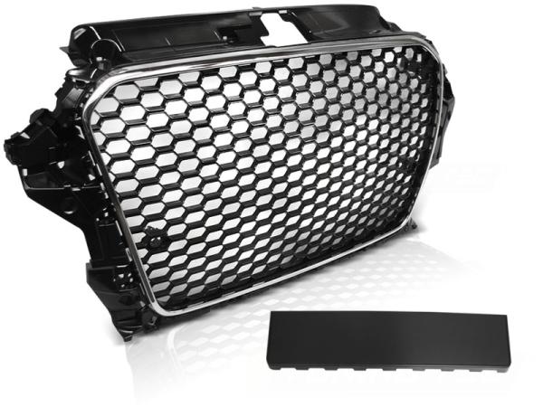 Sportgrill / Kühlergrill für Audi A3 8V 12-16 Hochglanz schwarz/chrom in Wabendesign
