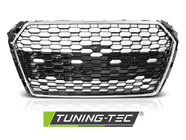 Sportgrill / Kühlergrill für Audi A4 B9 (8W) 15-19 chrom/Hochglanz schwarz in Wabendesign mit PDC