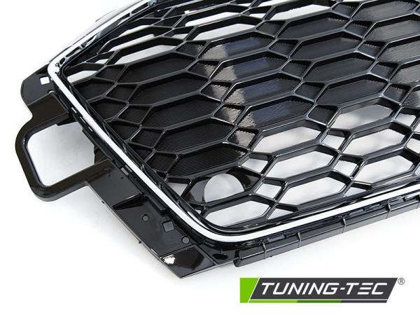 Sportgrill / Kühlergrill für Audi A4 B9 (8W) ab 2019 (Facelift) chrom/Hochglanz schwarz in Wabendesign mit PDC