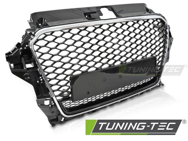 Sportgrill / Kühlergrill für Audi A3 8V 12-16 Chrom/Hochglanz schwarz in Wabendesign