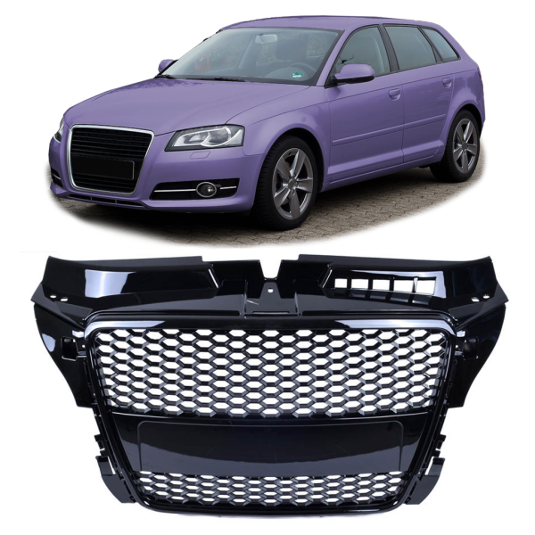 Sportgrill / Kühlergrill für Audi A3 8P Facelift 08-12 Hochglanz Schwarz