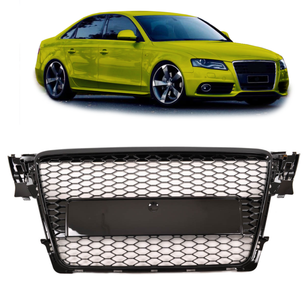 Sportgrill / Kühlergrill für Audi A4 B8 08-12 Hochglanz-schwarz in Wabendesign