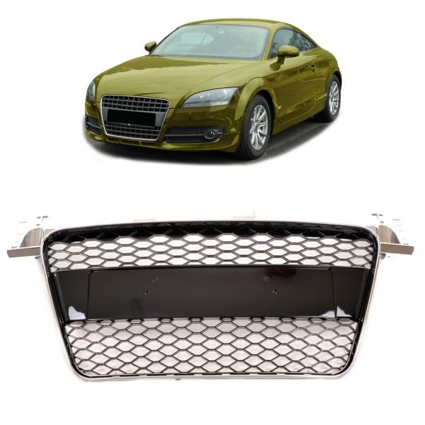 Sportgrill / Kühlergrill für Audi TT 8J Coupe/Roadster 06-14 Hochglanz Schwarz / Chrom in Wabendesign