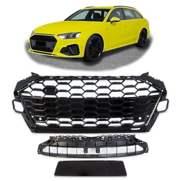 Wabengrill Breit Kühlergrill Schwarz Glanz für Audi A4 B9 Facelift mit S Line