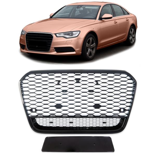 Wabengrill Kühlergrill schwarz glanz für AUDI A6 C7 4G Limo Avant 2010-2014 PDC