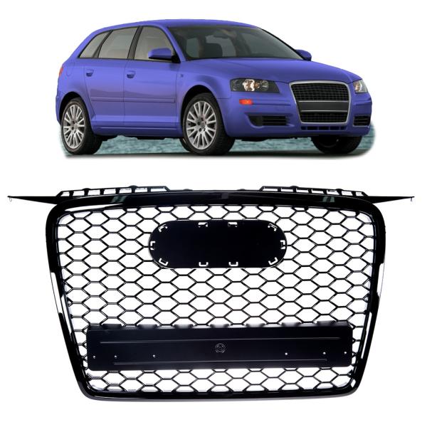 Kühlergrill Waben Grill Schwarz hochglanz passt für Audi A3 8P 03-08