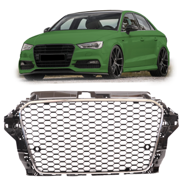 Sportgrill / Kühlergrill für Audi A3 8V 12-16 Hochglanz Schwarz / Chrom in Wabendesign