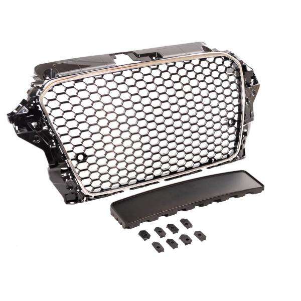 Sportgrill / Kühlergrill für Audi A3 8V 12-16 Hochglanz Schwarz / Chrom in Wabendesign
