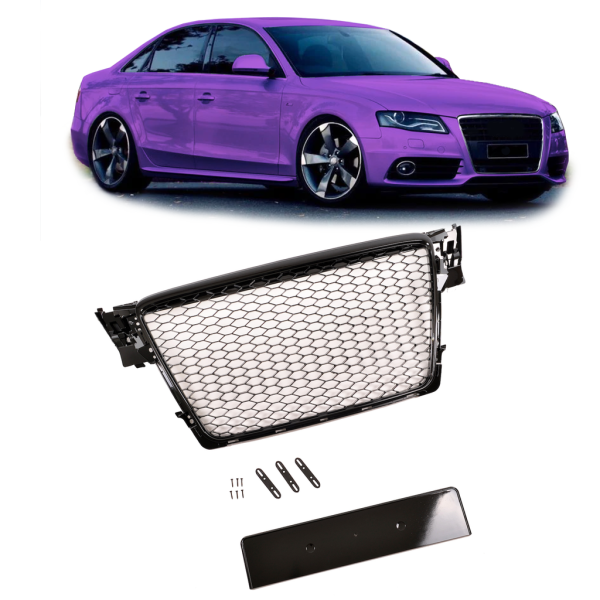 Sportgrill / Kühlergrill für Audi A4 B8 08-12 Hochglanz schwarz in Wabendesign