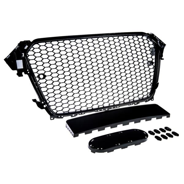 Sportgrill / Kühlergrill für Audi A4 B8 Facelift 13-16 Hochglanz-schwarz mit Emblemhalter