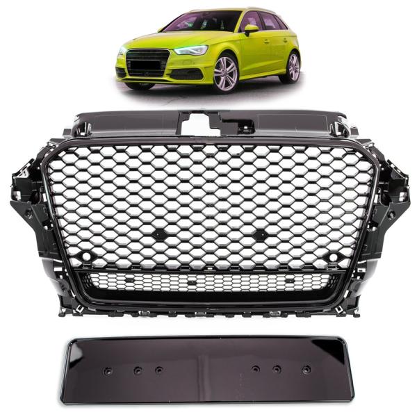 Sport Kühlergrill Wabengrill Schwarz glanz passt für Audi A3 8V kein RS3 Quattro
