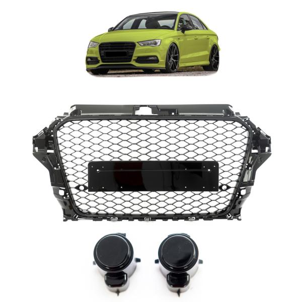 Wabendesign Kühlergrill Schwarz Glanz +PDC passt für Audi A3 8V 12-16 ohne RS3