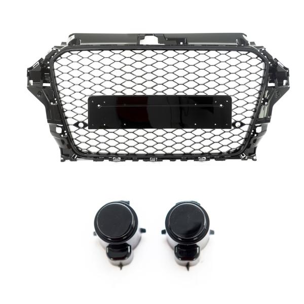 Wabendesign Kühlergrill Schwarz Glanz +PDC passt für Audi A3 8V 12-16 ohne RS3
