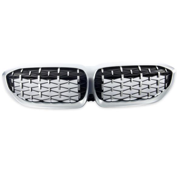 Sportgrill Frontnieren für BMW 3er G20 / G21 19-22 Hochglanz schwarz/Matt silber
