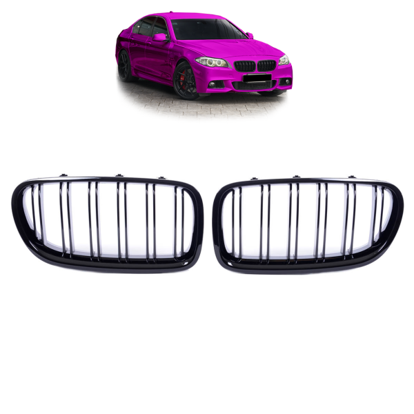 Kühlergrill Set Grill Schwarz Glanz Doppelsteg passend für BMW F10 F11 auch M M5