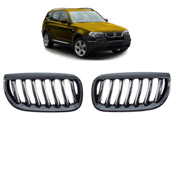 Kühlergrill / Sportgrill für BMW X3 E83 03-06 schwarz glanz