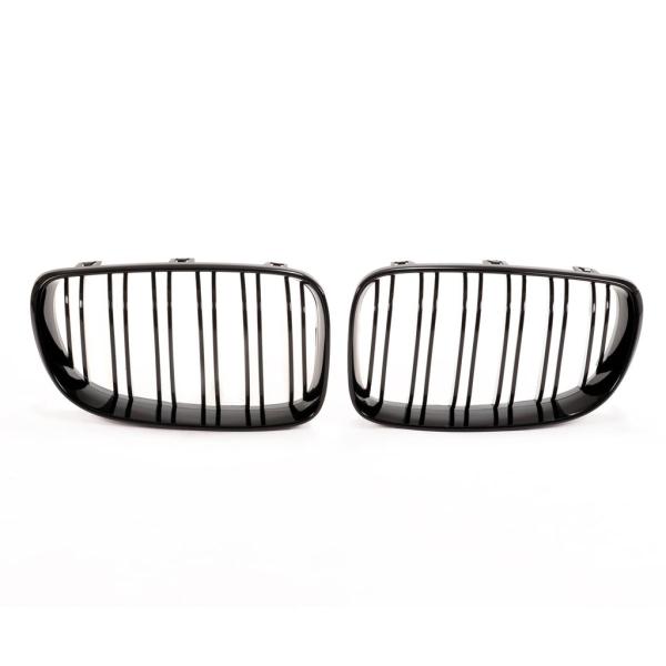 Kühlergrill Schwarz Glanz Doppelsteg SATZ passend für BMW 1er E81 E82 E87 E88