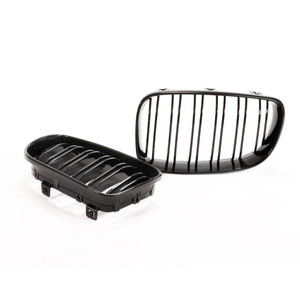 Kühlergrill Schwarz Glanz Doppelsteg SATZ passend für BMW 1er E81 E82 E87 E88