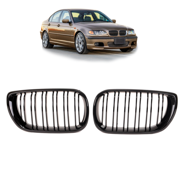 Kühlergrill für BMW 3er E46 Limo Touring 01-05 FACELIFT Schwarz Glanz Doppelsteg