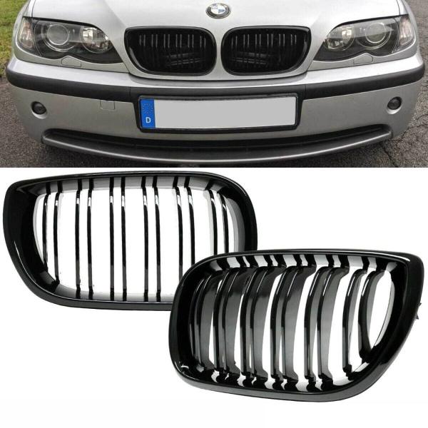 Kühlergrill für BMW 3er E46 Limo Touring 01-05 FACELIFT Schwarz Glanz Doppelsteg