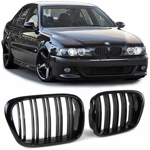 Grill Kühlergrill Doppelsteg für BMW 5er E39 passend Schwarz Hochglanz + M M5