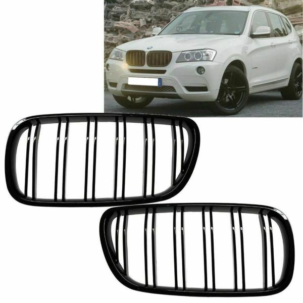 Doppelsteg KÜHLERGRILL SET Schwarz Glanz Sport passt für BMW X3 F25 10-14