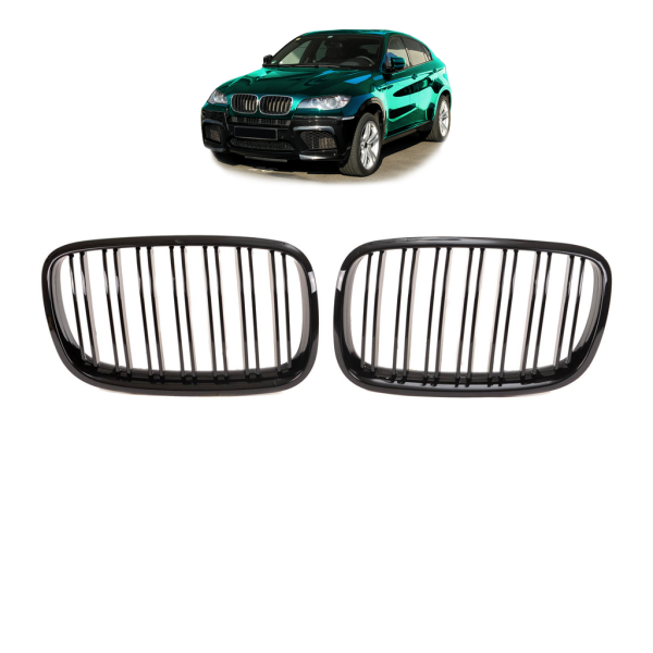 Doppelsteg Kühlergrill Schwarz Glanz Set passt für BMW X5 E70 X6 E71 E72 06-13