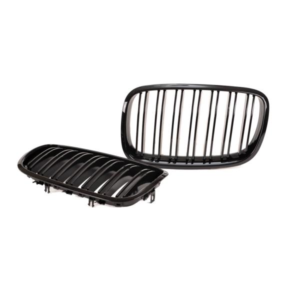 Doppelsteg Kühlergrill Schwarz Glanz Set passt für BMW X5 E70 X6 E71 E72 06-13