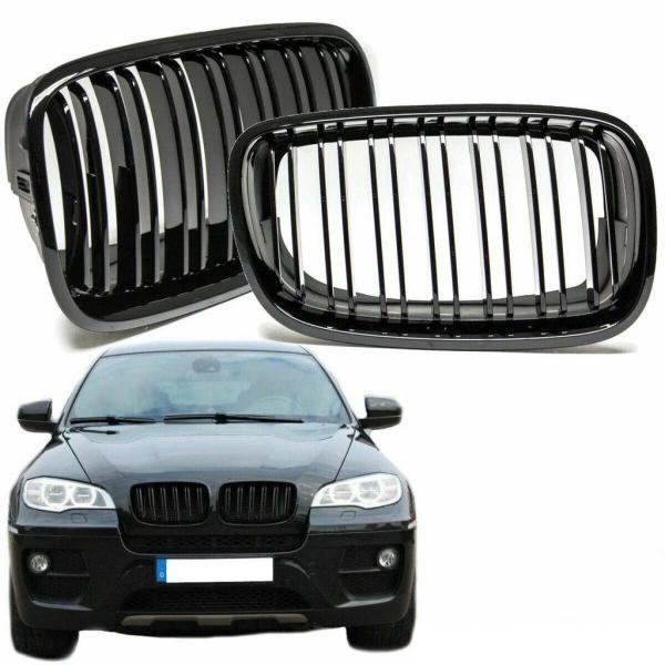 Doppelsteg Kühlergrill Schwarz Glanz Set passt für BMW X5 E70 X6 E71 E72 06-13