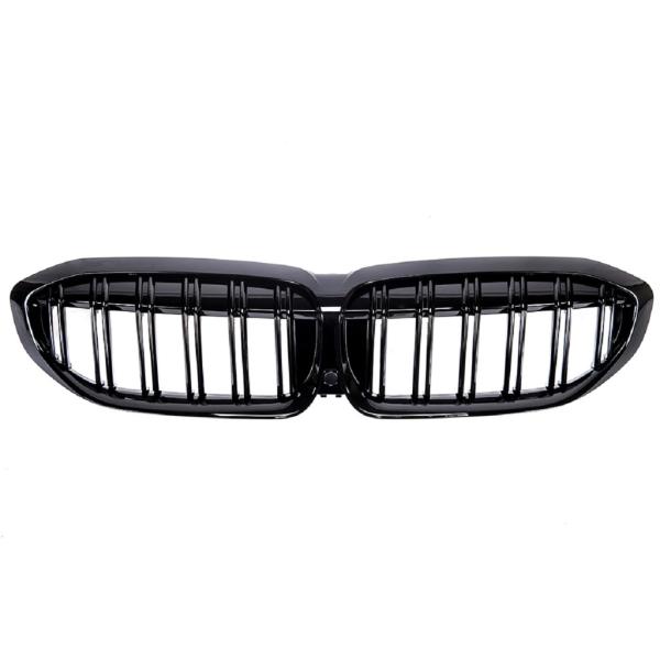 Set Doppelsteg Kühlergrill passt für den BMW 3er G20 G21 Schwarz Glanz Sport